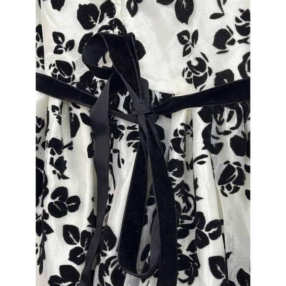 Girls Size 4 Floral Party Dress White Black Velvet Bow Sleeveless Fit & Flare - Picture 6 of 10